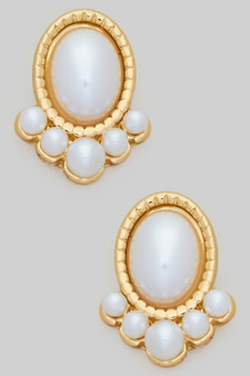 Oval Pearl Post Earrings With Pearl Detail