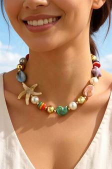 Beaded Multi Colored Shell Charm Necklace