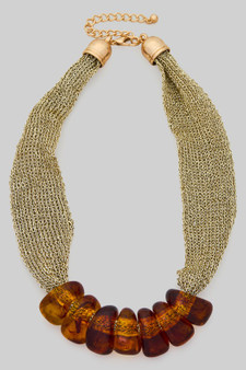 Mesh Fabric Necklace With Stone Bib