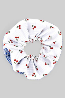 Large Gingham And Cherry Print Hair Scrunchie