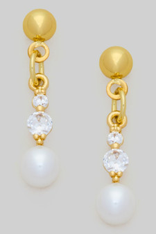 Brass Ball Studs With Dangling Cz And Pearl
