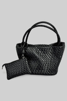 Textured Pu Leather Handbag With Zipper Pouch