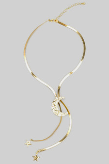Herringbone Chain Necklace With Moon And Star Charms