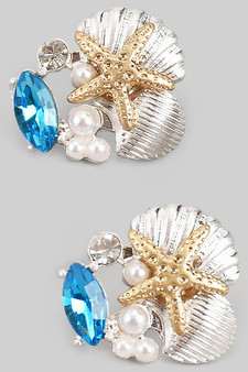 Shell Star Pearl Stone Post Earrings