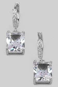 Cz Pave Mini Hoops With Rectangle Cz