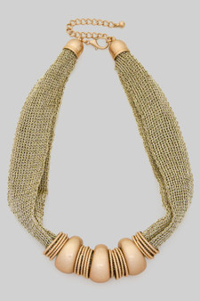 Gold Dipped Mesh Necklace With Texured Ring Bib
