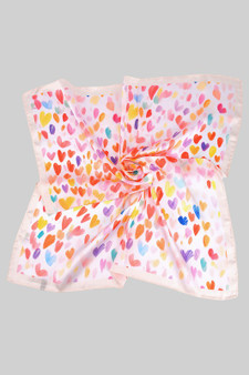Multi Colored Scribble Heart Silky Square Scarf