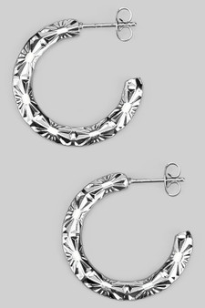 Stainless Steel Star Textured Hoops