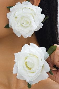 White Rose Bud Fabric Post Earrings