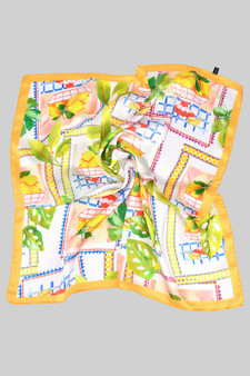 Multi Colored Geo Lemon Print Silky Square Scarf