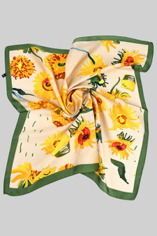 Artistic Sunflower Print Silky Square Scarf