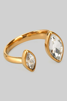 18K Steel Split Ring With Teardrop Cz Stones