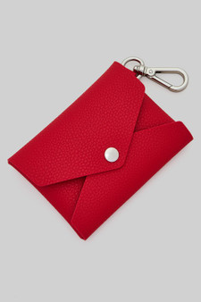 Textured Pu Leather Snap Card Holder Keychain