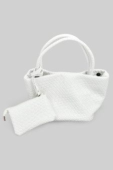 Textured Pu Leather Handbag With Zipper Pouch