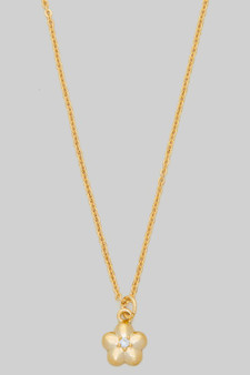 Dainty Flower Pendant With Cz Brass Necklace