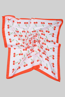 Adorable Cherry Print Silky Square Scarf