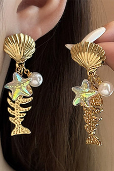 Stainless Steel Shell Fish Star Pearl Charm Earrings