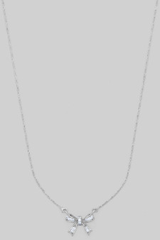 Dainty Cz Pave Bow Pendant Brass Necklace