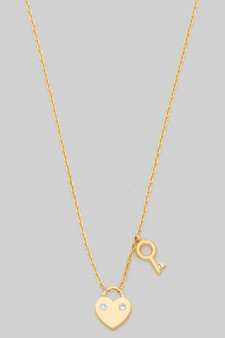Dainty Heart Lock And Key Pendant Brass Necklace