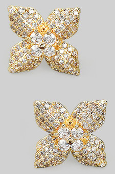 Brass Cz Pave Flower Studs