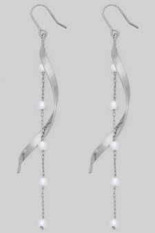 Twisted Brass Drop Earrings With Pearly Chain