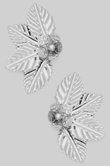 Large Textured Leaf And Flower Drop Earrings
