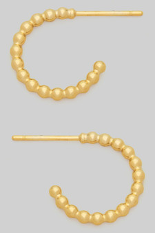 14K Gold Dipped Beaded Texture Small Hoops
