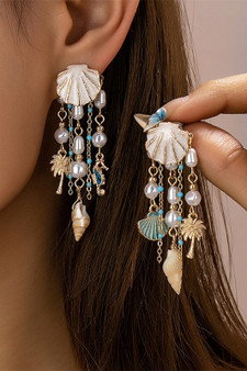 Lacquered Shell Ear Jacket With Shells And Pearls