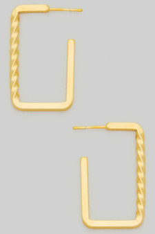 Twisted Edge Brass Rectangle Hoops