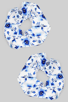 Lovely Blue Flower Print Hair Scrunchie