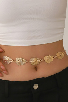 Textured Leaf Charm Chain Link Belt