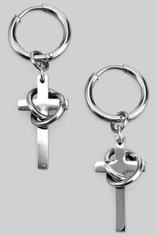 Chain Linked Cross Charm Hoop Earrings