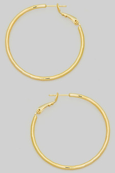 Textured One And Half Inch Brass Hinge Hoop Earrings