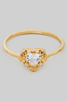 Brass Floral Encrusted Heart Ring