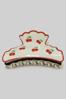 Scalloped Edged Cherry Print Hair Clip