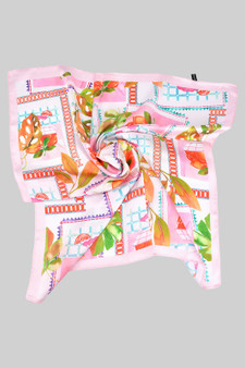 Multi Colored Geo Lemon Print Silky Square Scarf