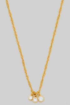 Triple Cz Charm Twisted Chain Necklace