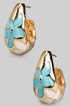 Multi Colored Lacquered Flower Scoop Hoops