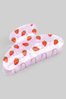 Pink Marbled Acrylic Strawberry Print Hair Clip