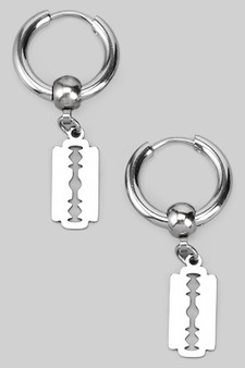 Stainless Steel Razor Charm Hoops