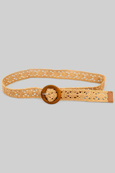 Woven Straw Belt With Round Wooden Buckle