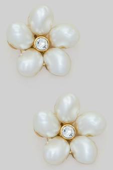 Fwp Pearl Flower Post Earrings With Cz Bud