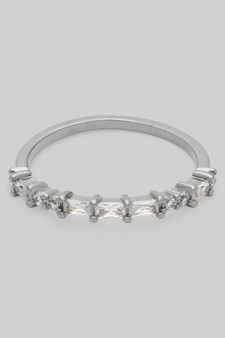 Alternating Dainty Baguette And Round Cz Band Ring