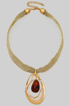 18K Gold Dipped Tortoise Pendant Metal Fabric Necklace