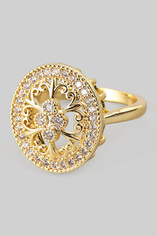Intricate Cut Out Cz And Brass Oval Ring