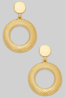 Round Post Earrings With Dangling Textured Hoop