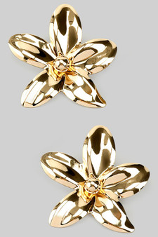 Gold Flower Post Drop Earrings