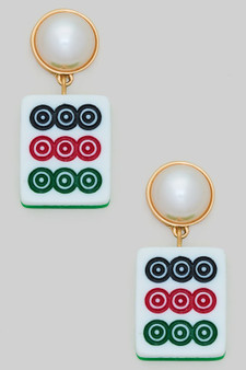 Pearl Plastic Dots Mahjong Post Earrings