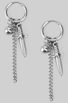 Stainless Steel Hoops With Sword Chain Ball Charms