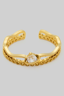 Textured Circle Link Wave Cut Out Cz Ring
